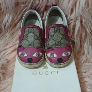 Authentic Gucci Kids Pink and Brown Sneakers with Cat Design Size US 7 Toddler